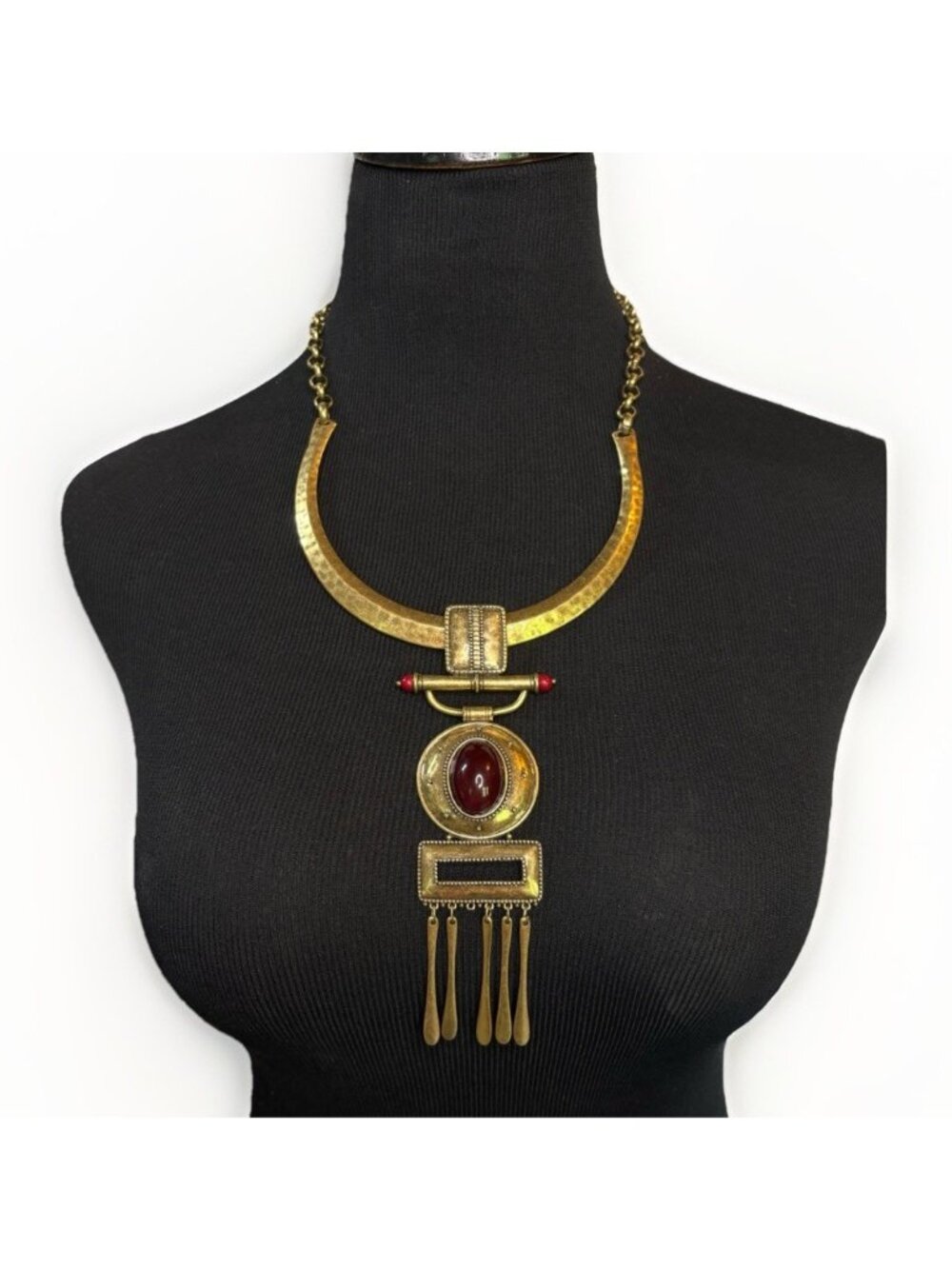 Chico's Gold Tone Bib Collar Statement Necklace Large Egyptian Revival READ